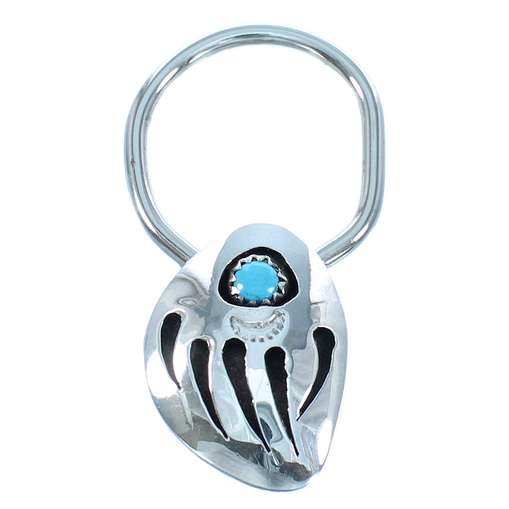 American Indian Navajo Bear Paw Turquoise Sterling Silver Key Chain TX104407