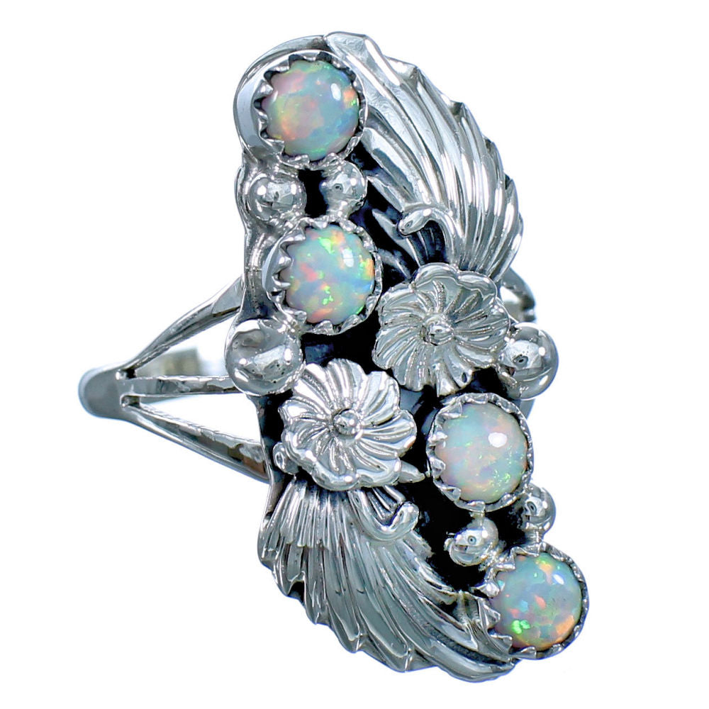 Native American 2024 Sterling Silver Opal Floral Ring SR-4294