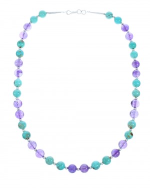 Sterling Silver & Amethyst Bead Necklace (NK1066) - Southwest Silver Gallery