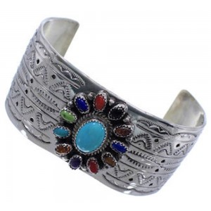 Multicolor Sterling Silver Native American Cuff Bracelet EX24478