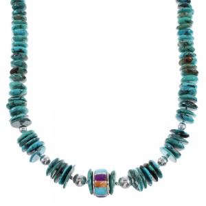Native American Turquoise Multicolor Bead Silver Necklace EX59311