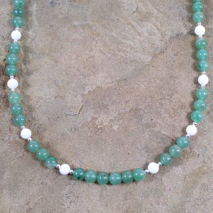 Aventurine And White Agate Silver Navajo Bead Necklace JX130250