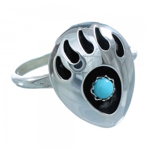 Navajo Indian Sterling Silver Turquoise Bear Paw Ring Size 6-1/4 RX117389