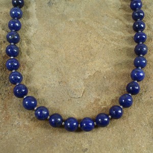 American Indian Lapis And Authentic Sterling Silver Bead Necklace JX130244