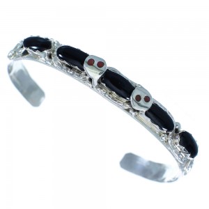Onyx And Coral Zuni Silver Effie Calavaza Snake Bracelet AX102695