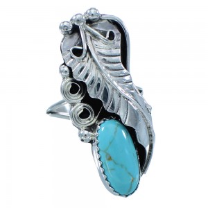 Sterling Silver Navajo Turquoise Leaf Jewelry Ring Size 9 JX125637