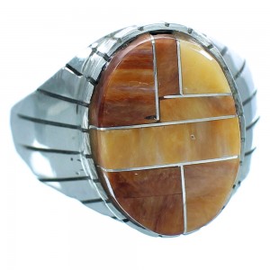Native American Sterling Silver Oyster Shell Inlay Ray Jack Navajo Ring Size 12-1/2 TX103395