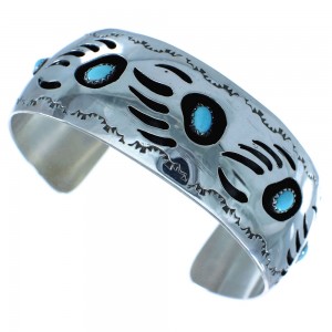 Genuine Sterling Silver Navajo Indian Turquoise Bear Paw Cuff Bracelet JX124854