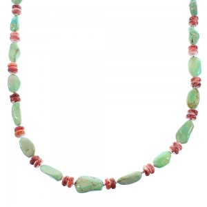 Sterling Silver Turquoise And Red Oyster Shell Native American Bead Necklace TX104949