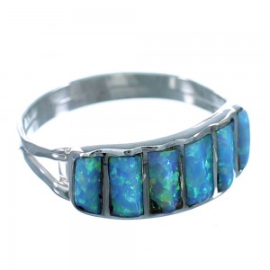 Zuni Genuine Sterling Silver Blue Opal Ring Size 6-1/4 JX124802