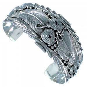Navajo Indian Scalloped Leaf Sterling Silver Cuff Bracelet SX113854