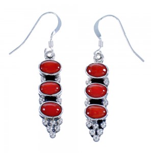 Sterling Silver And Coral Native American Hook Dangle Earrings DX117510