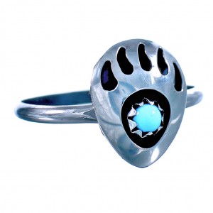 Turquoise And Sterling Silver Native American Bear Paw Ring Size 7-1/4 JX129543