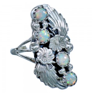 Genuine Sterling Silver Native American Opal Flower Ring Size 5-3/4 CS117999