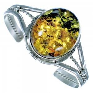 Genuine Sterling Silver Navajo Amber Cuff Bracelet EA118242