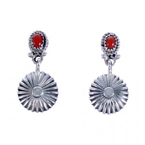 Sterling Silver Navajo Coral Post Dangle Earrings EA118271