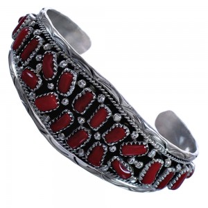 Authentic Navajo Coral and Sterling Silver Cuff Bracelet CB118364