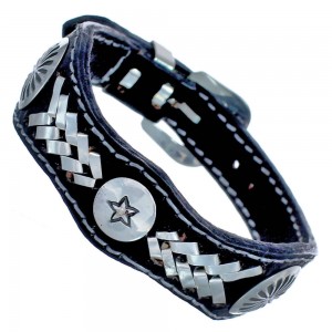 Native American Star Leather Authentic Sterling Silver Bracelet JX130240