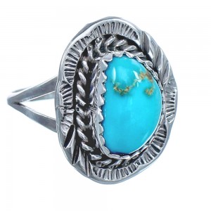 American Indian Sterling Silver Turquoise Hand Crafted Ring Size 8-1/4 BX120117