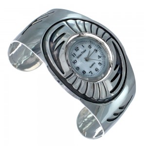Navajo Sterling Silver Overlay Cuff Watch KX121280