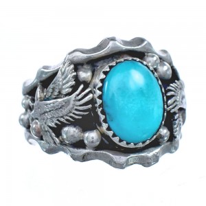Eagle Silver Turquoise Ring Southwestern Jewelry Size 10-3/4 AX121424