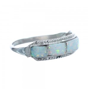 Navajo Authentic Sterling Silver Opal Ring Size 5-1/2 JX122183