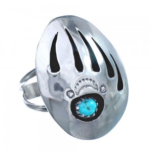 Native American Genuine Sterling Silver Turquoise Bear Paw Ring Size 10 JX123167