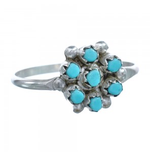 Native American Zuni Authentic Sterling Silver Turquoise Ring Size 7-3/4 JX122436