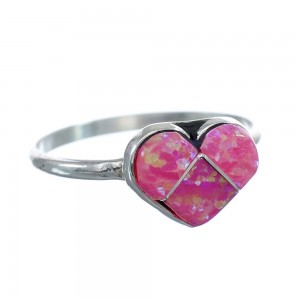 Native American Pink Opal Heart Sterling Silver Ring Size 6-1/2 JX122664