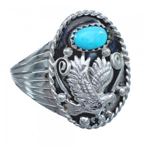 Native American Turquoise Sterling Silver Navajo Eagle Ring Size 13-1/4 JX128228