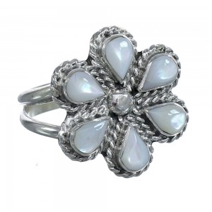 Native American Mother of Pearl Silver Flower Ring Size 8-1/4 AX122443