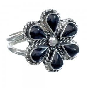 Native American Onyx Silver Flower Ring Size 7-1/4 AX122455