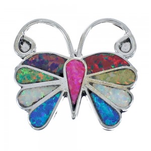 Native American Zuni Multicolor Opal Inlay Butterfly Pin Pendant JX122808