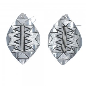 Native American Genuine Sterling Silver Hook Dangle Earrings JX123173