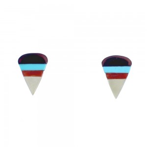 Zuni Authentic Sterling Silver Multicolor Post Earrings JX123242