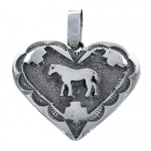 Native American Navajo Heart Horse Sterling Silver Pendant JX123286