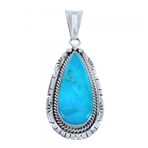Native American Turquoise Tear Drop Genuine Sterling Silver Pendant JX123253