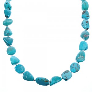 Kingman Turquoise Native American Bead And Silver Necklace JX123462