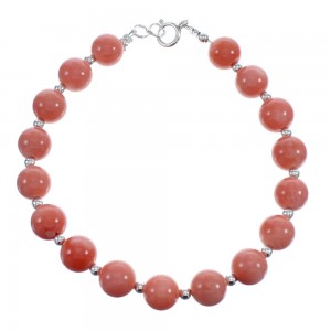 Native American Pink Coral Sterling Silver Bead Bracelet JX123403