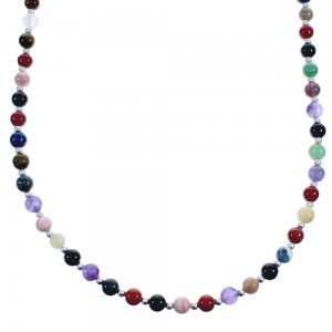 Native American Sterling Silver Multicolor Treasure Bead Necklace JX123399