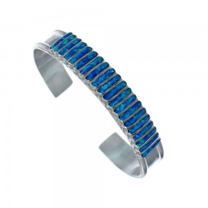 Blue Opal Inlay Sterling Silver Zuni Indian Cuff Bracelet AX123910
