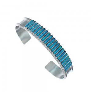 Blue Opal Inlay Sterling Silver Zuni Indian Cuff Bracelet AX123912