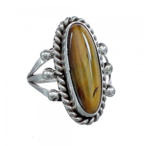 Twisted Sterling Silver Navajo Tiger Eye Ring Size 9 AX123965