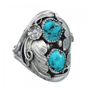 Authentic Sterling Silver Navajo Turquoise Leaf Design Ring Size 11 AX124163