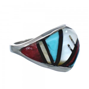 Native American Zuni Multicolor Genuine Sterling Silver Ring Size 6-1/2 JX123991