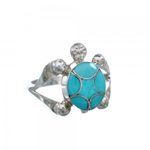 Navajo Sterling Silver Turquoise Inlay Turtle Ring Size 8-1/4 JX124084