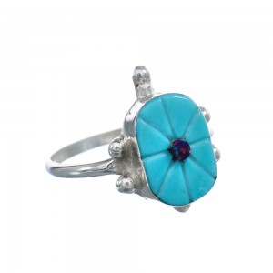 Native American Turquoise and Purple Opal Sterling Silver Turtle Ring Size 7-1/4 JX124177
