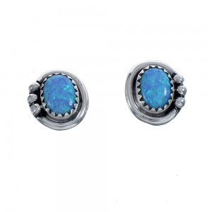 American Indian Sterling Silver Blue Opal Post Stud Earrings AX124318