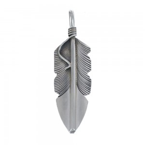 Native American Navajo Authentic Sterling Silver Feather Pendant AX124527