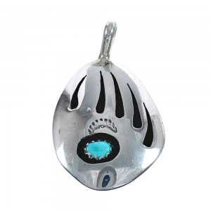 Native American Navajo Bear Paw Sterling Silver Turquoise Pendant JX124435